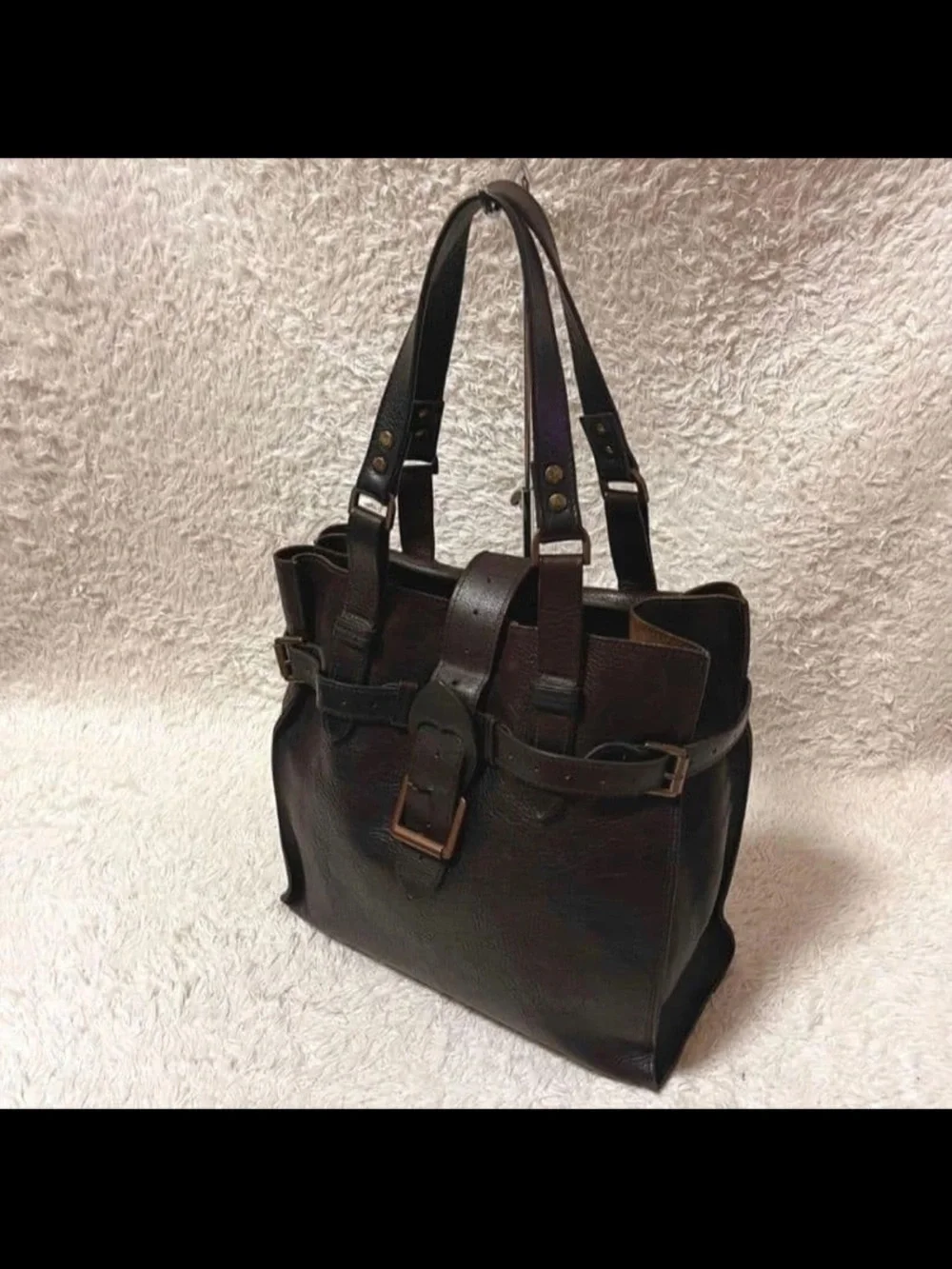 Mulberry Dark Brown Leather Shoulder Tote with Buckle Strap